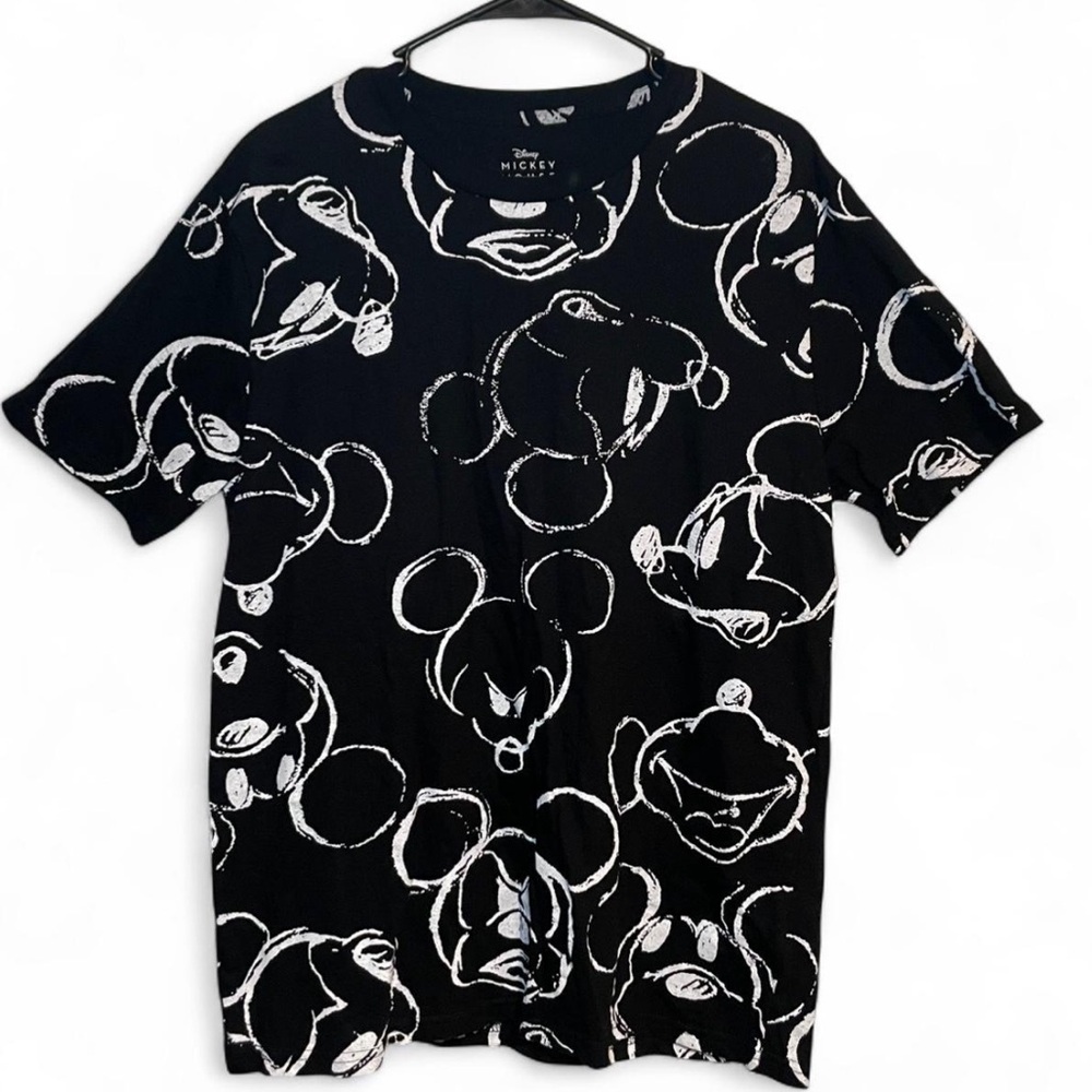 Disney Black Tee with White Mickey Mouse Faces